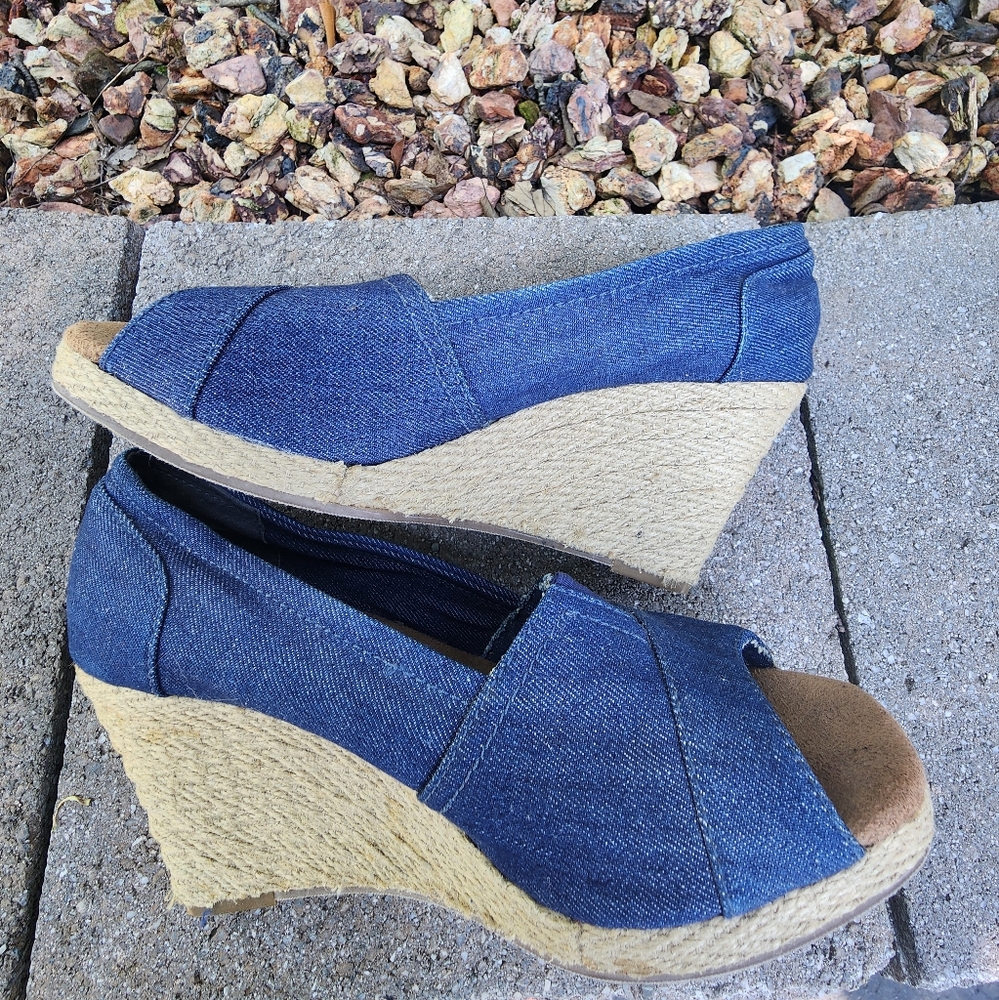 BASS DENIM WEDGE SANDAL SZ 8.5 - Picture 3 of 9